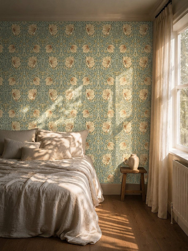 MOW0170-01 Pimpernel Bayleaf / Chalk Colours of Morris Wallpaper by Morris & Co