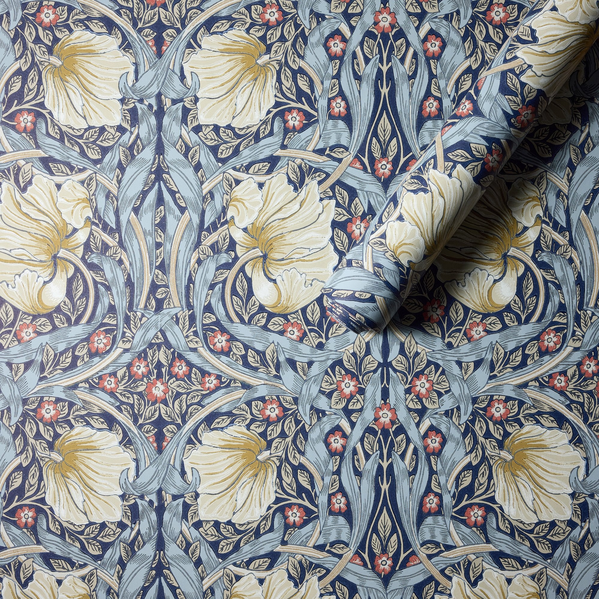 MOW0170-02 Pimpernel Indigo / Hemp Colours of Morris Wallpaper by Morris & Co
