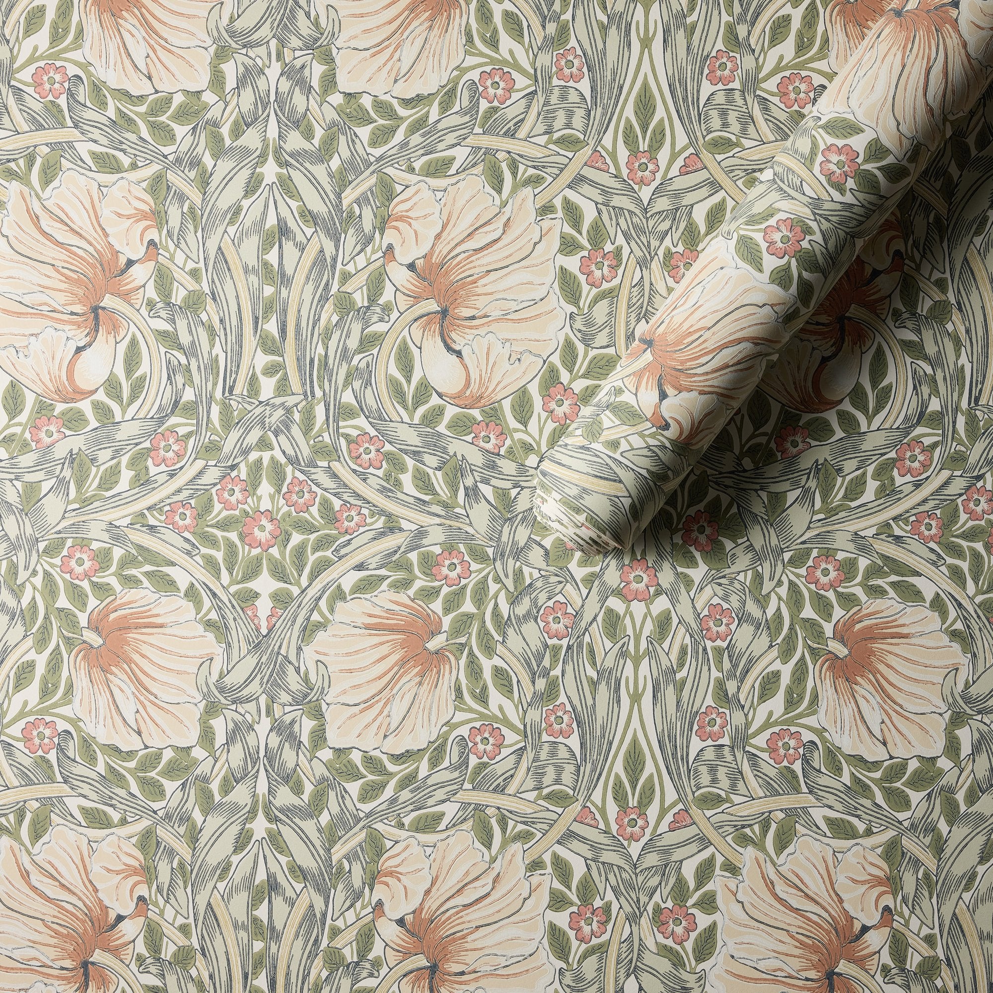MOW0170-03 Pimpernel Rose Cockle / Sage Colours of Morris Wallpaper by Morris & Co