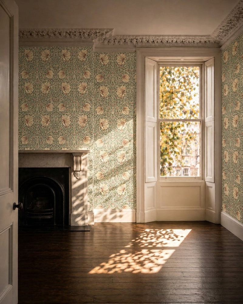 MOW0170-03 Pimpernel Rose Cockle / Sage Colours of Morris Wallpaper by Morris & Co