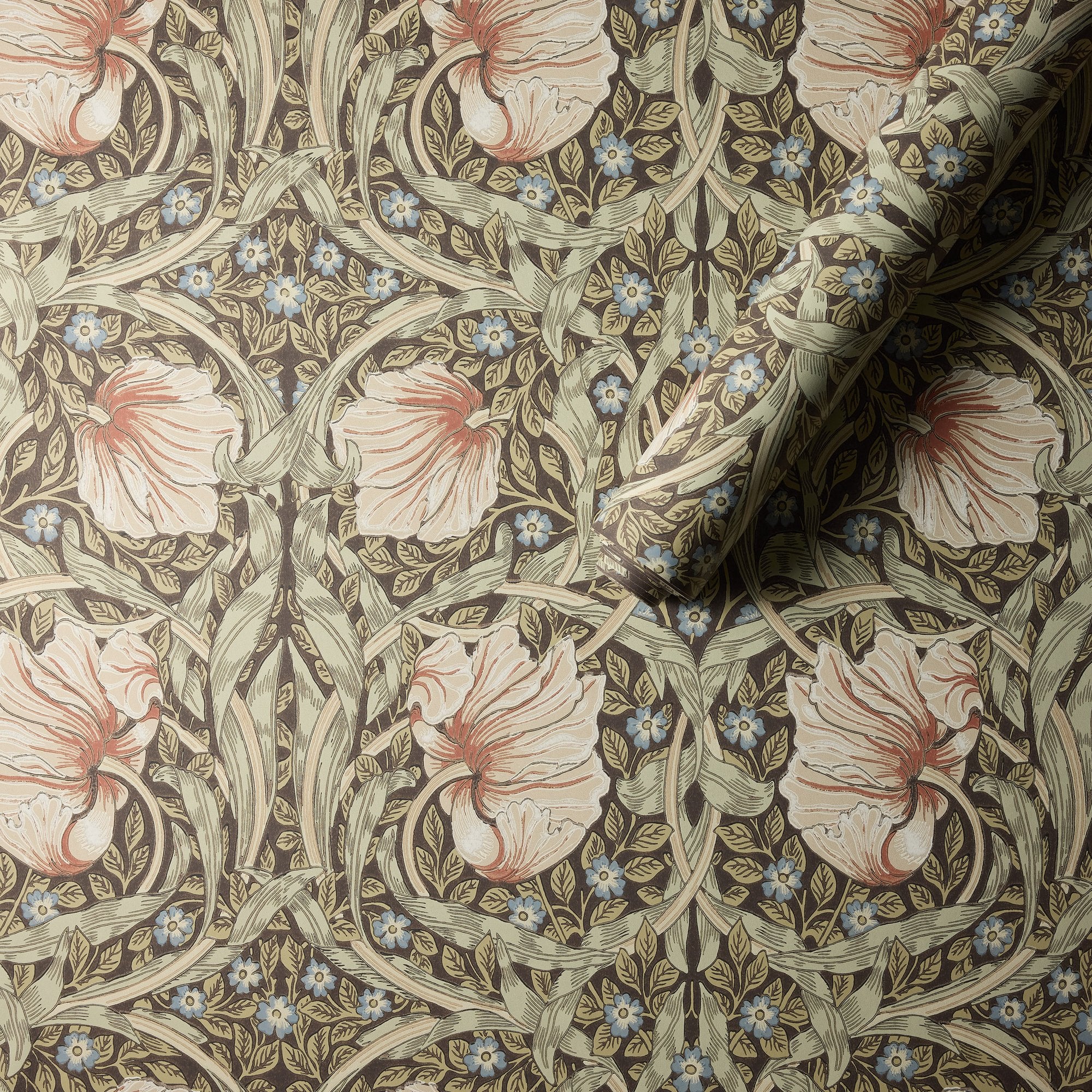 MOW0170-04 Pimpernel Walnut / Sage Colours of Morris Wallpaper by Morris & Co