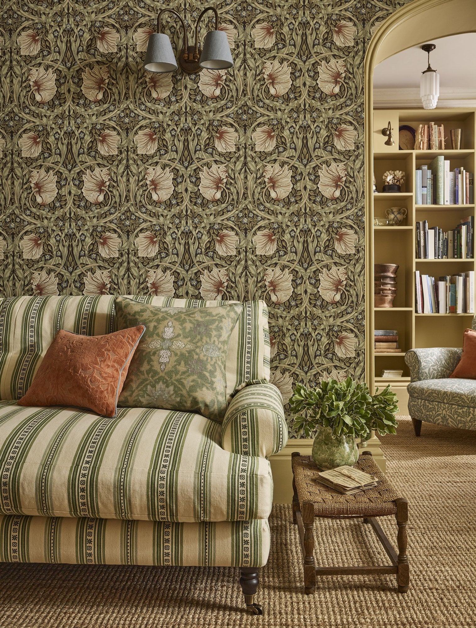 MOW0170-04 Pimpernel Walnut / Sage Colours of Morris Wallpaper by Morris & Co
