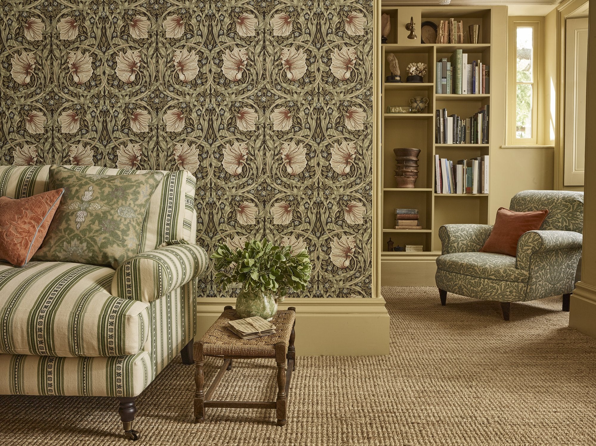 MOW0170-04 Pimpernel Walnut / Sage Colours of Morris Wallpaper by Morris & Co