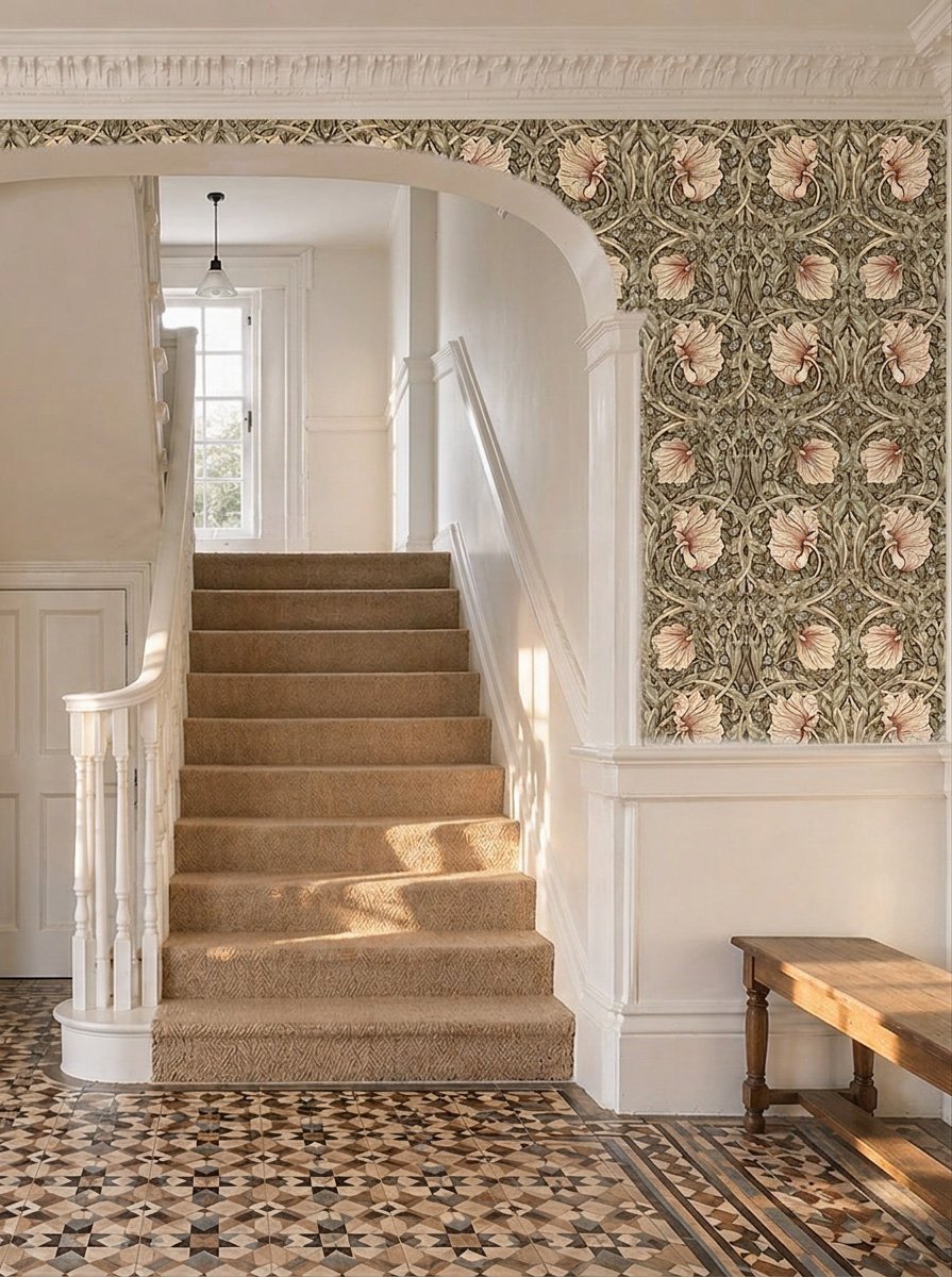 MOW0170-04 Pimpernel Walnut / Sage Colours of Morris Wallpaper by Morris & Co