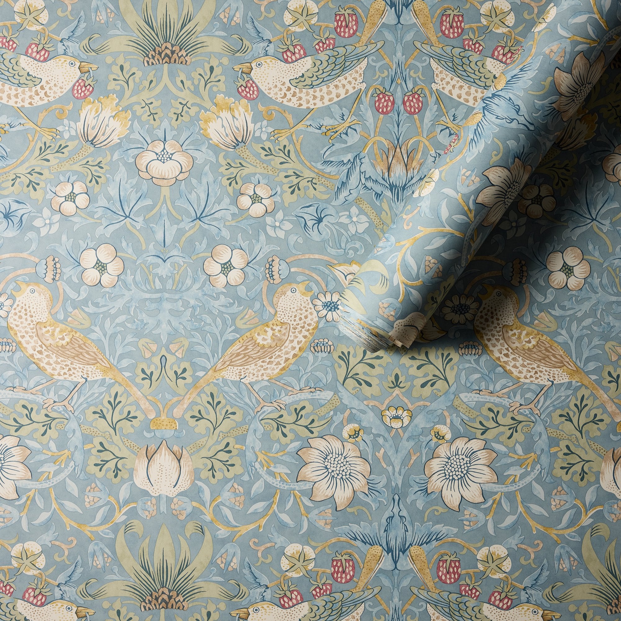 MOW0171-01 Strawberry Thief Slate / Vellum Colours of Morris Wallpaper by Morris & Co