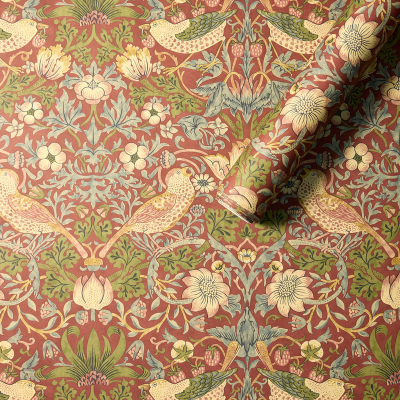 MOW0171-02 Strawberry Thief Wine Colours of Morris Wallpaper by Morris & Co