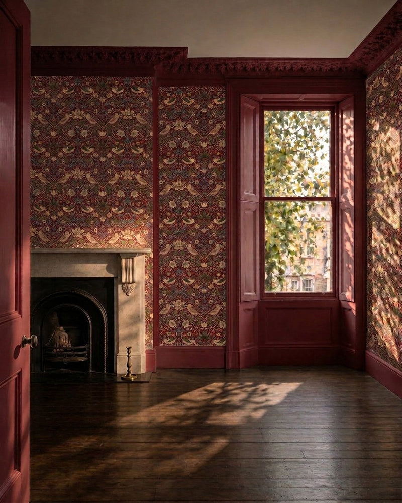 MOW0171-02 Strawberry Thief Wine Colours of Morris Wallpaper by Morris & Co