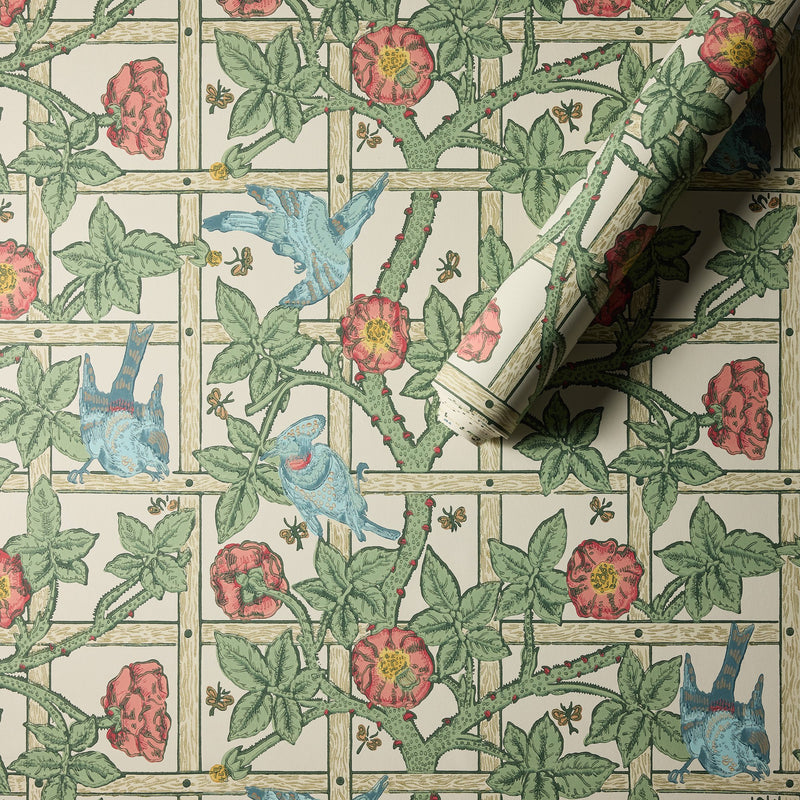 MOW0173-01 Trellis Sage / Rose Colours of Morris Wallpaper by Morris & Co