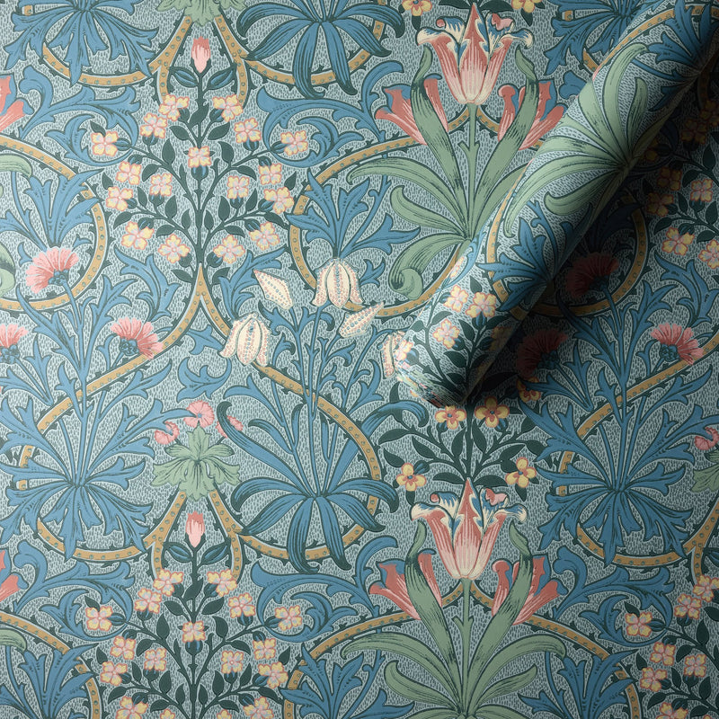 MOW0175-02 Woodland Weeds Rose / Woad Colours of Morris Wallpaper by Morris & Co