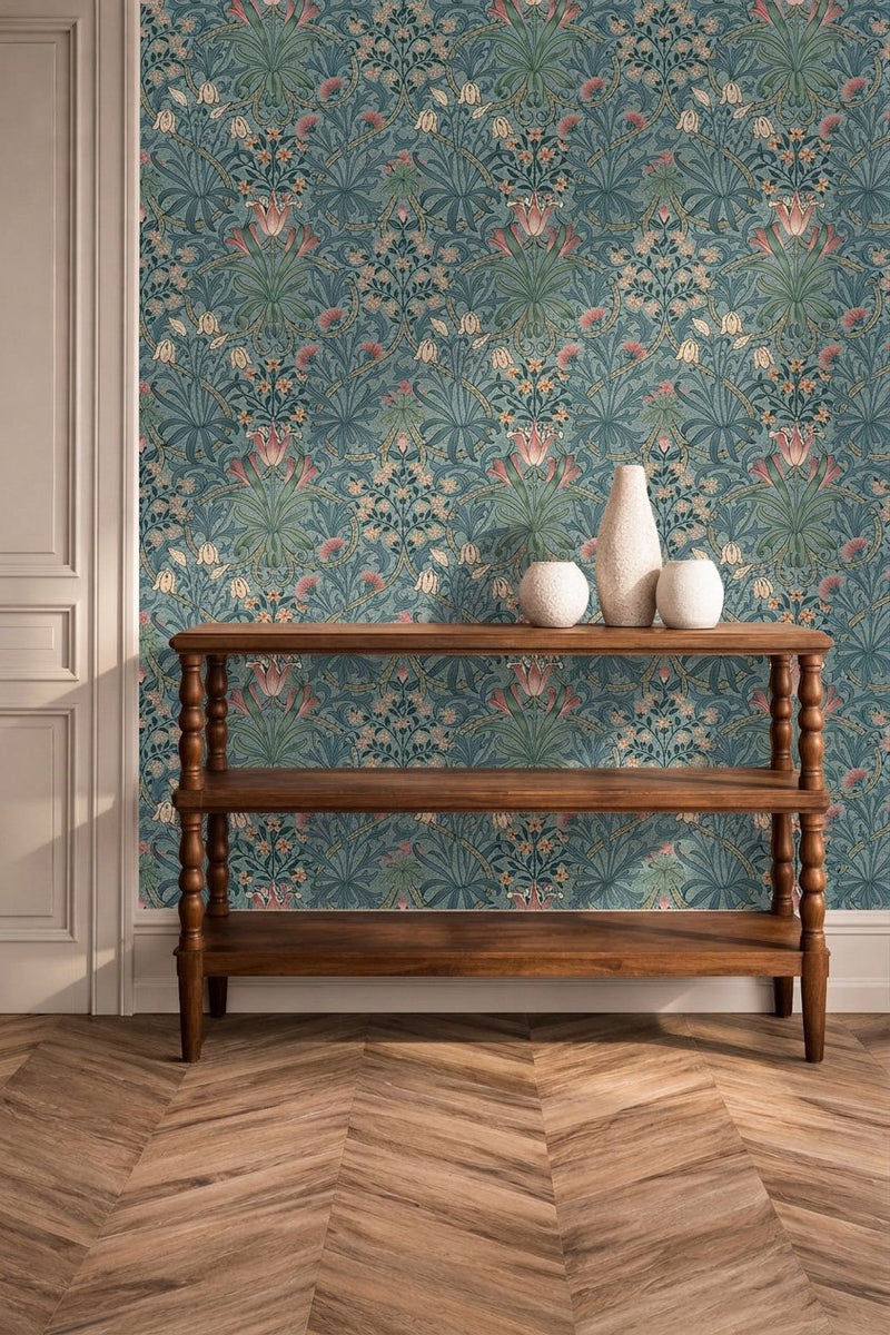 MOW0175-02 Woodland Weeds Rose / Woad Colours of Morris Wallpaper by Morris & Co