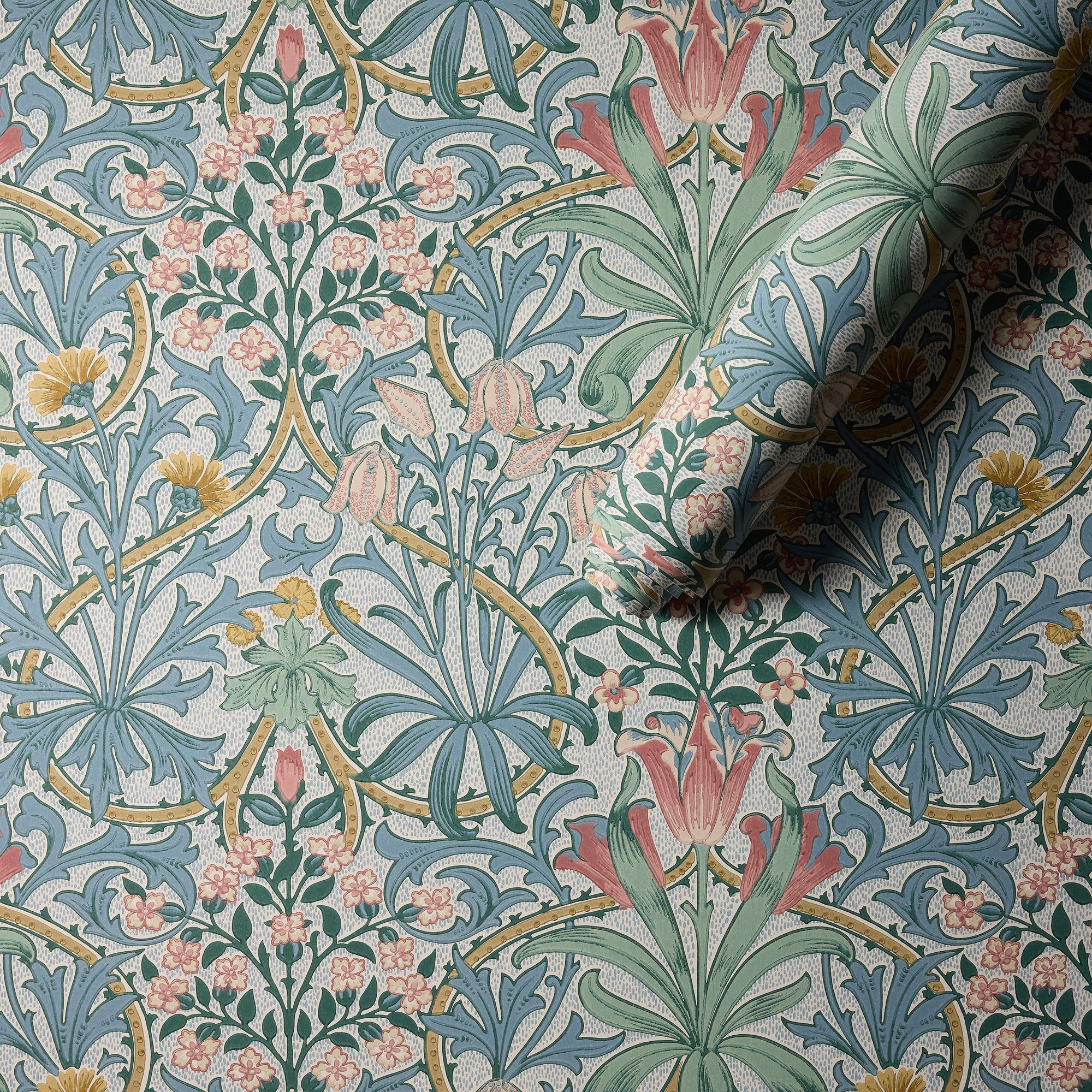 MOW0175-03 Woodland Weeds Rose / Weld Colours of Morris Wallpaper by Morris & Co