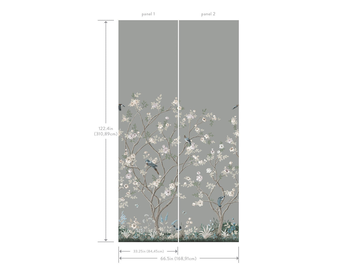MU0313M Lingering Garden Grey Classics Mural by York Wallcoverings