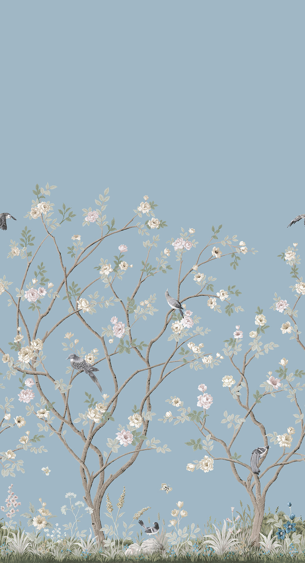Lingering Garden Sky Blue Classics Mural by York Wallcoverings