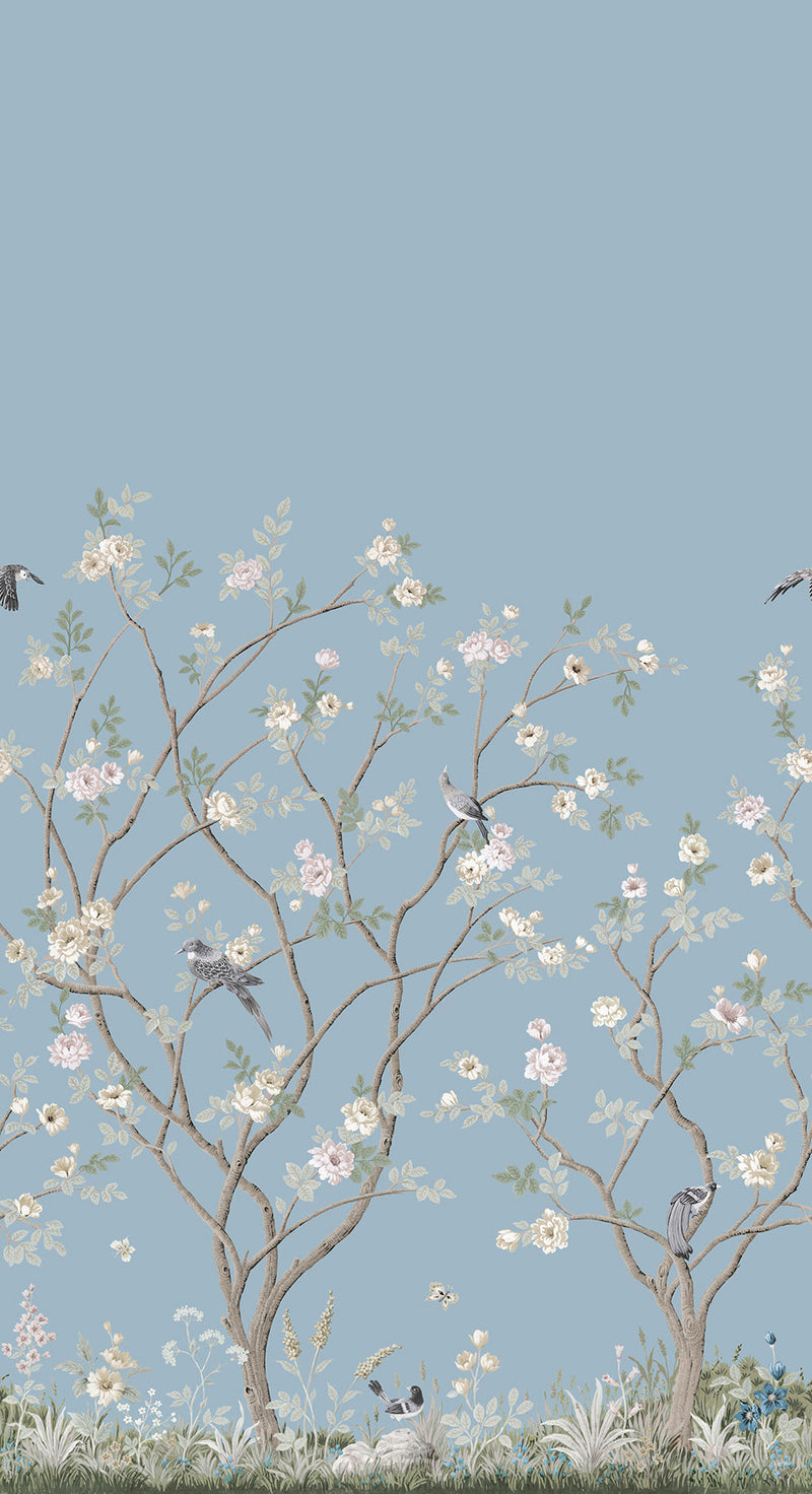 MU0314M Lingering Garden Sky Blue Classics Mural by York Wallcoverings