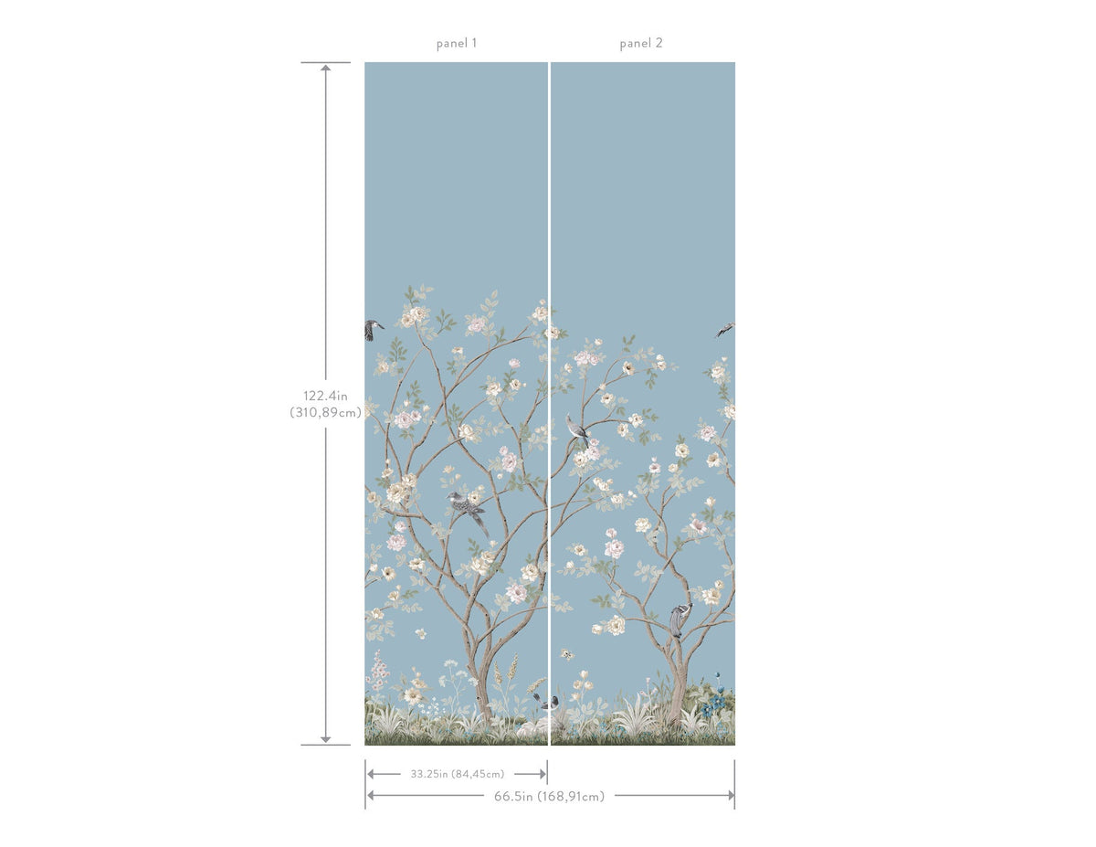 MU0314M Lingering Garden Sky Blue Classics Mural by York Wallcoverings