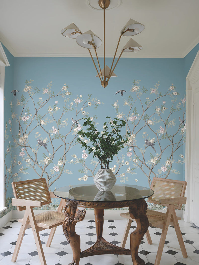 MU0314M Lingering Garden Sky Blue Classics Mural by York Wallcoverings