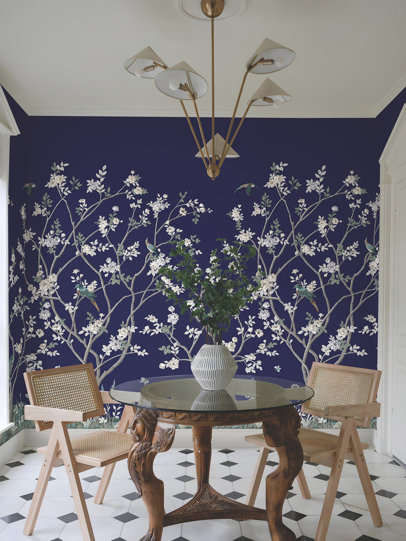 MU0315M Lingering Garden Navy Classics Mural by York Wallcoverings