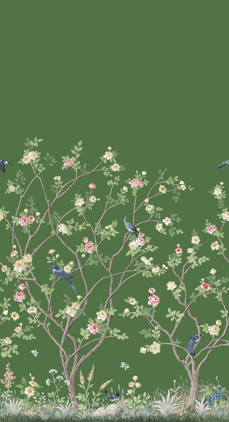 MU0316M Lingering Garden Green Classics Mural by York Wallcoverings