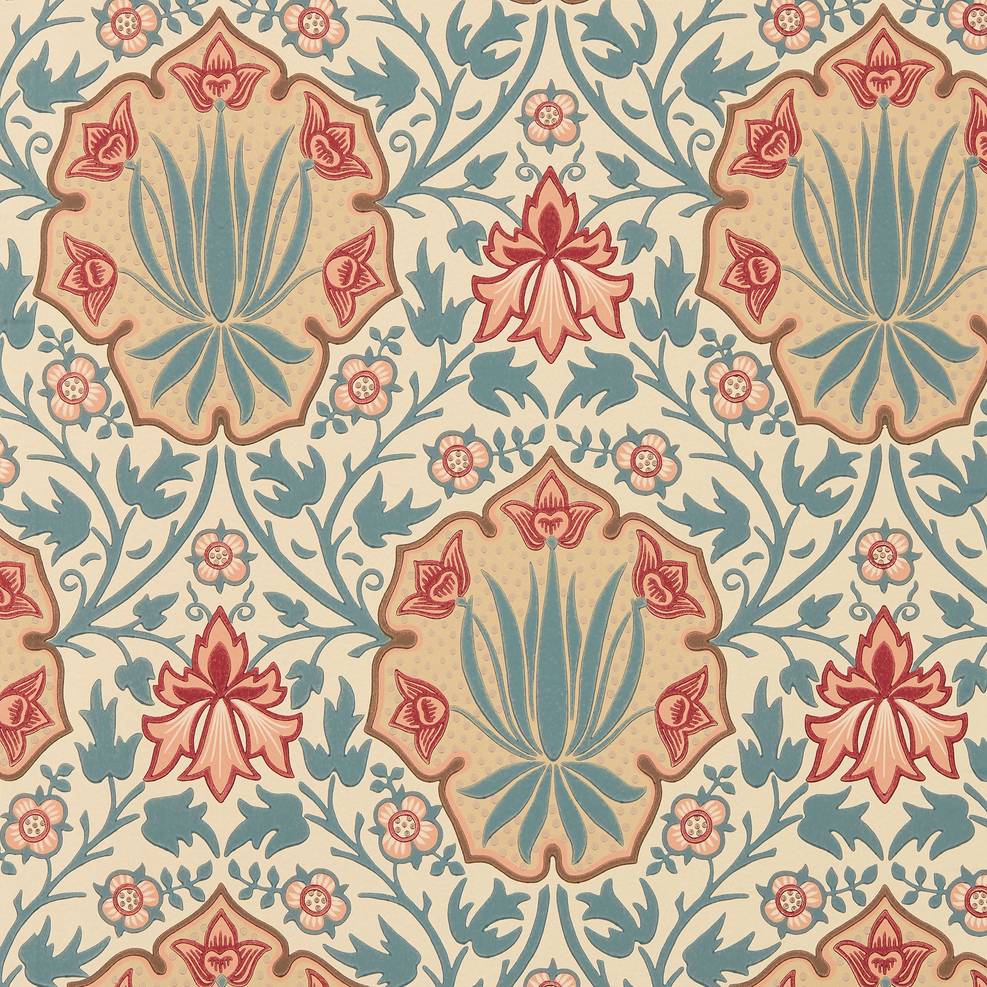 217566 Iris & Rose The Unfinished Works Indigo/Crimson Wallpaper by Morris & Co