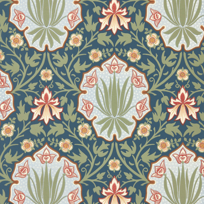 217568 Iris & Rose The Unfinished Works Indigo/Thyme Wallpaper by Morris & Co