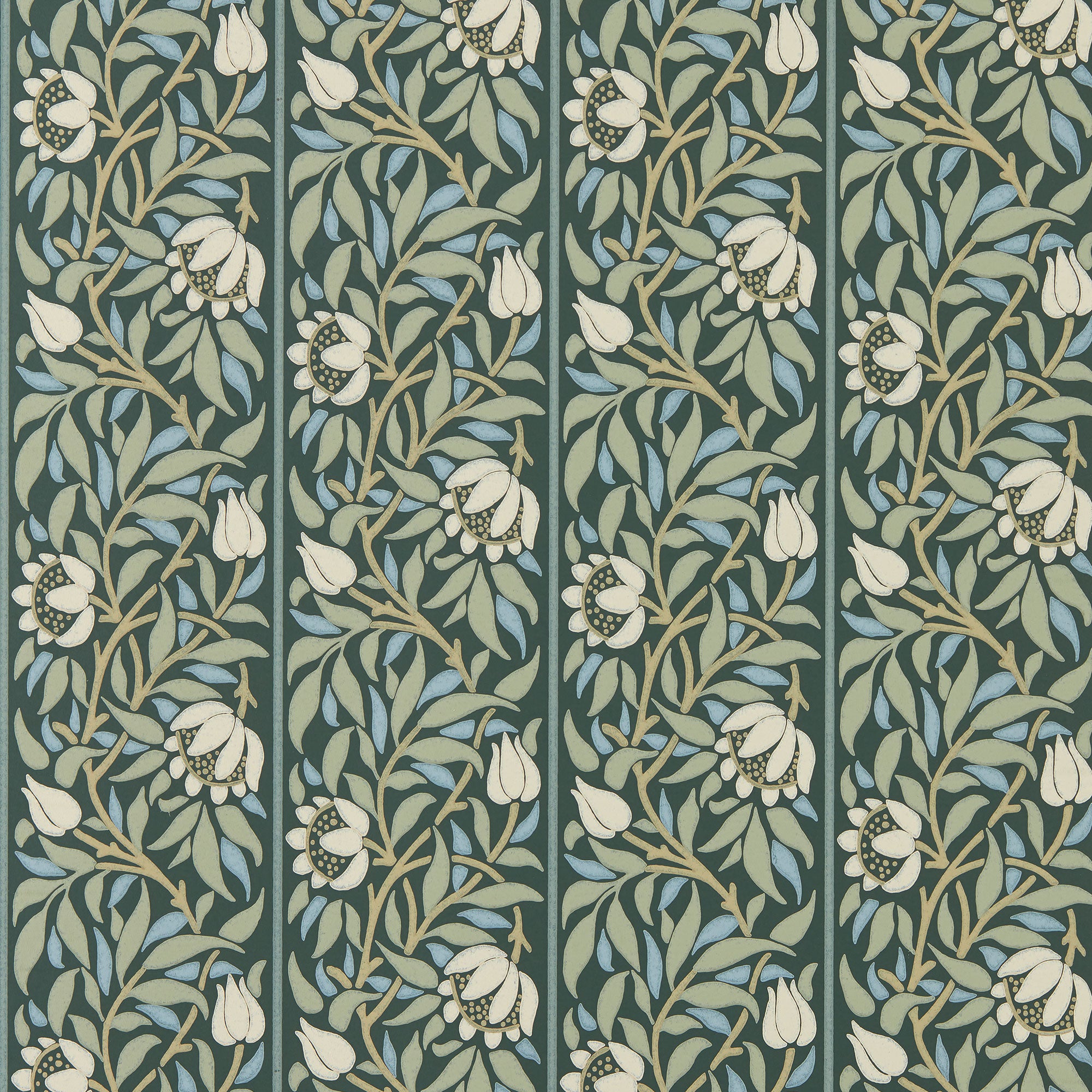 217571 Peony Trellis The Unfinished Works Bayleaf/Slate Wallpaper by Morris & Co