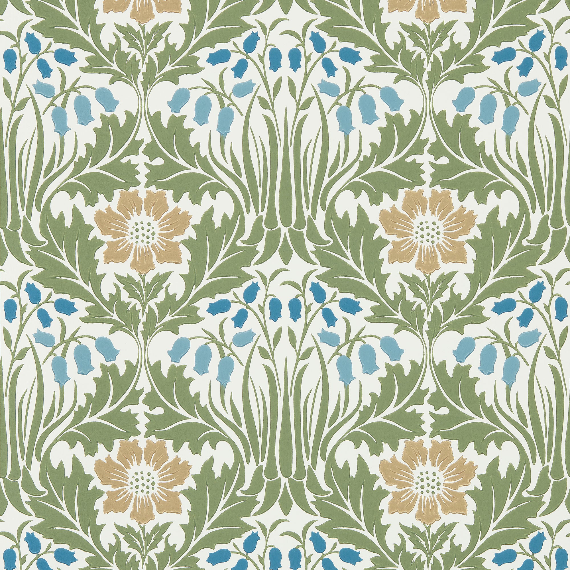217572 Woodbell & Anenome The Unfinished Works Woad/Nettle Wallpaper by Morris & Co