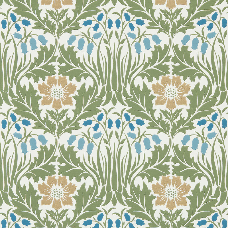 217572 Woodbell & Anenome The Unfinished Works Woad/Nettle Wallpaper by Morris & Co