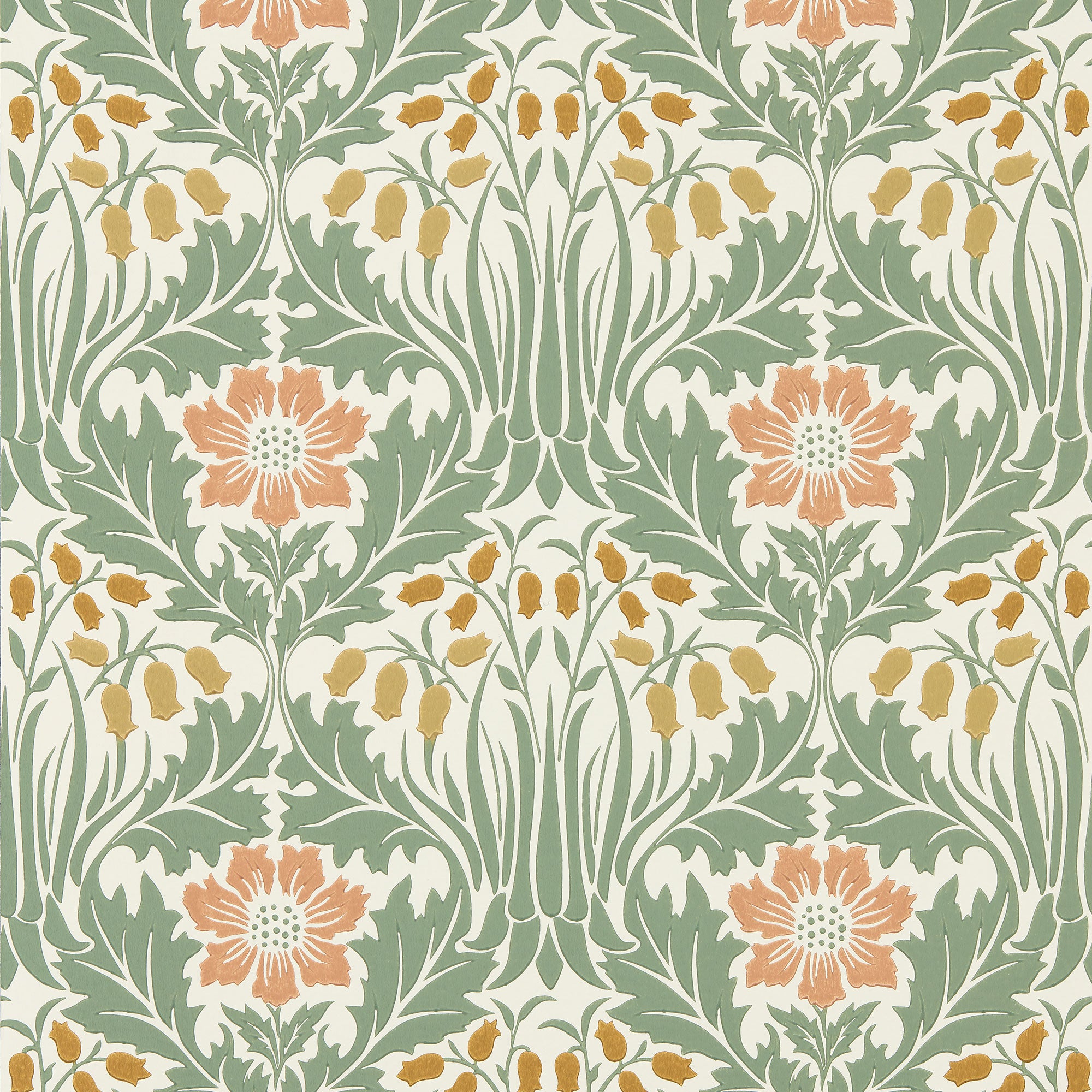 217573 Woodbell & Anenome The Unfinished Works Rose/Sage Wallpaper by Morris & Co