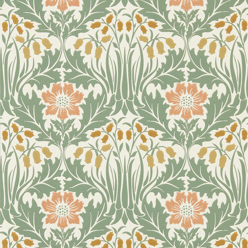 217573 Woodbell & Anenome The Unfinished Works Rose/Sage Wallpaper by Morris & Co