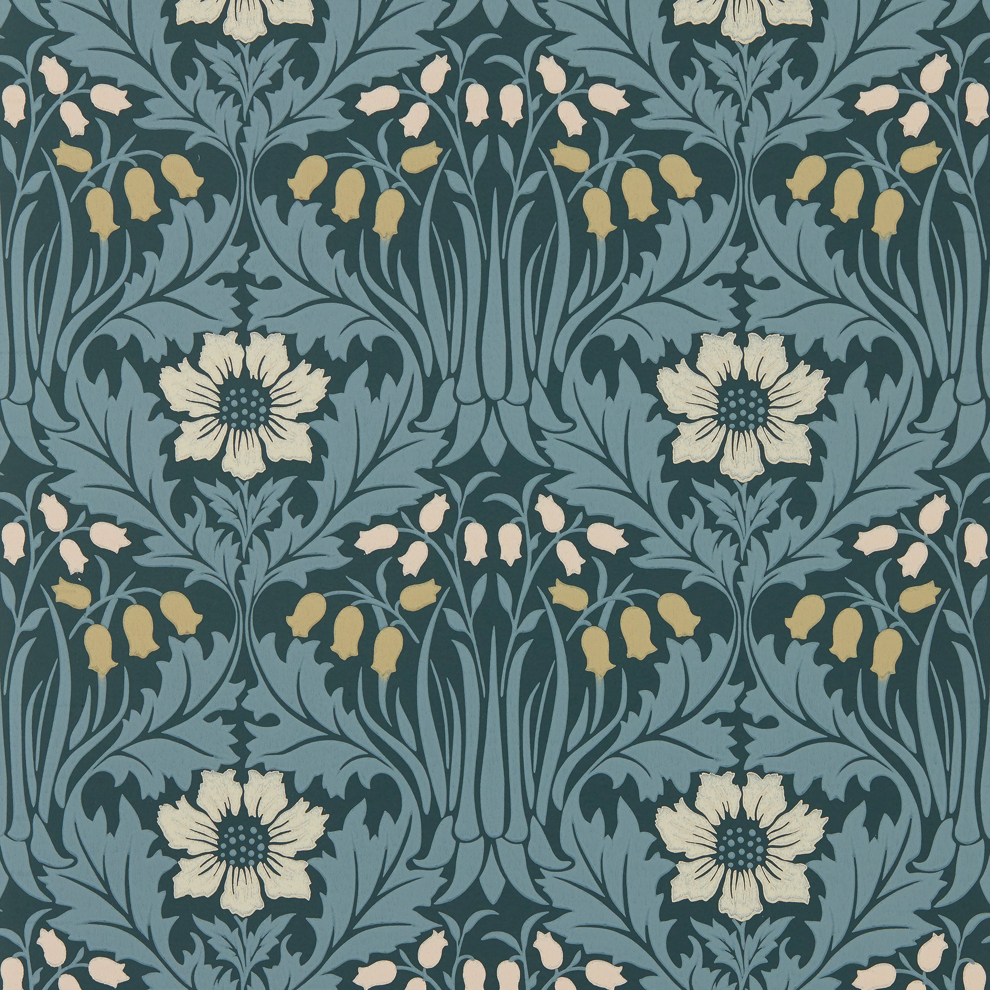 217574 Woodbell & Anenome The Unfinished Works Indigo Wallpaper by Morris & Co