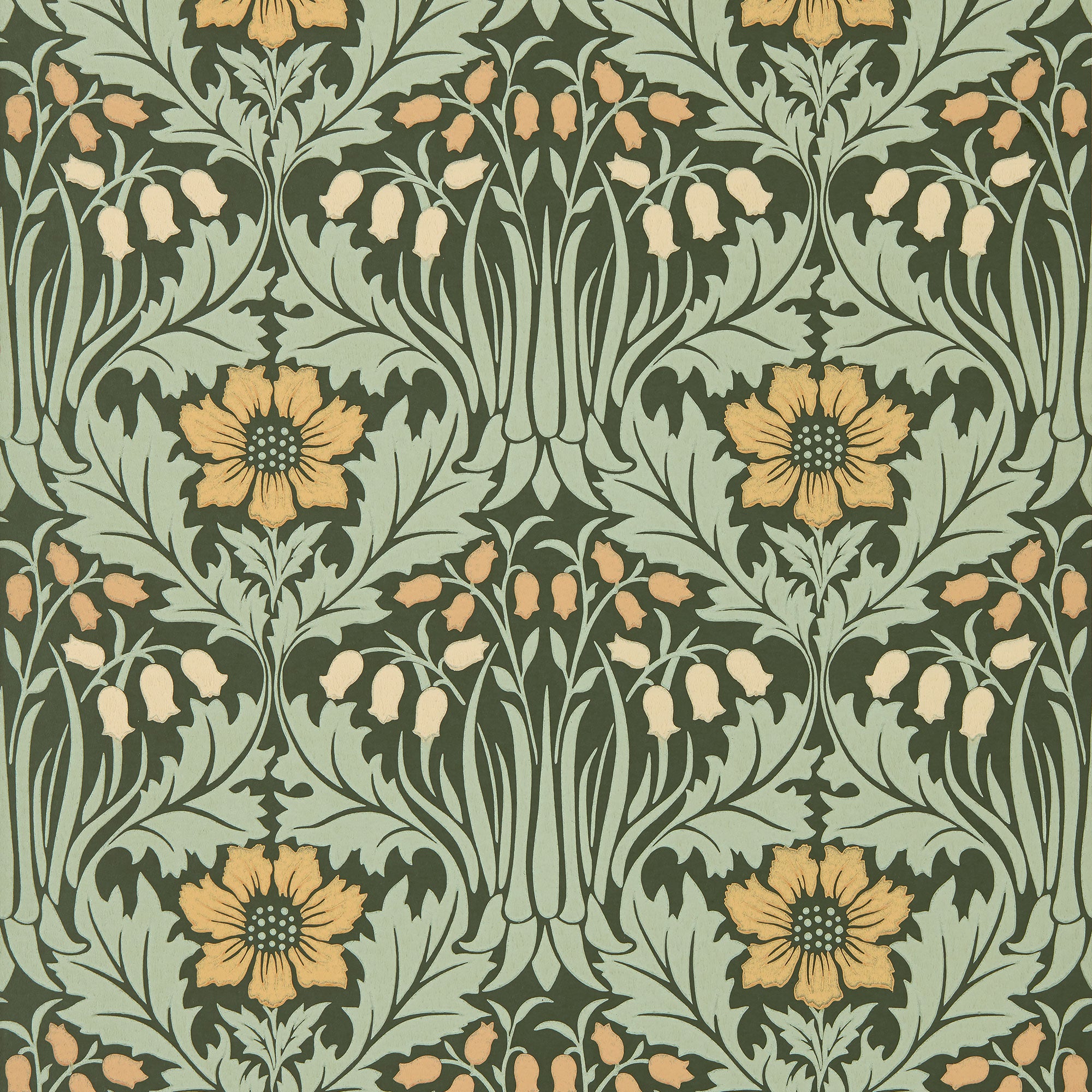 217575 Woodbell & Anenome The Unfinished Works Bayleaf/Manilla Wallpaper by Morris & Co
