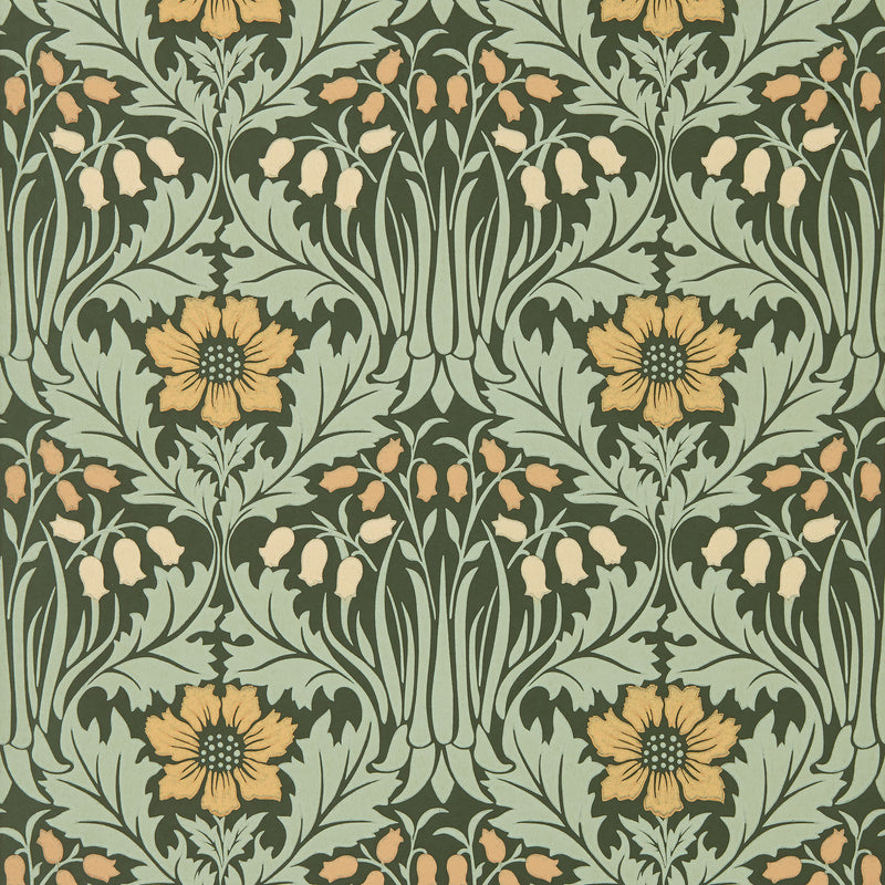 217575 Woodbell & Anenome The Unfinished Works Bayleaf/Manilla Wallpaper by Morris & Co