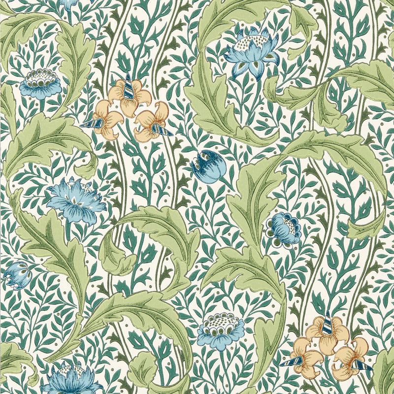 217577 Wild Tulip & Vine The Unfinished Works Nettle/Woad Wallpaper by Morris & Co