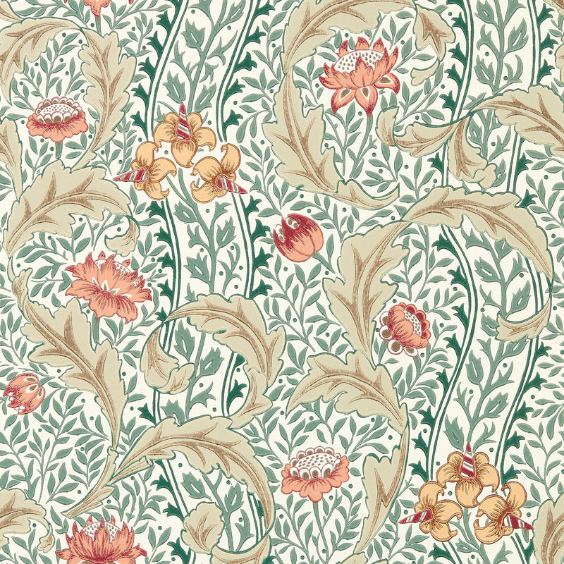 217578 Wild Tulip & Vine The Unfinished Works Coral/Teal Wallpaper by Morris & Co