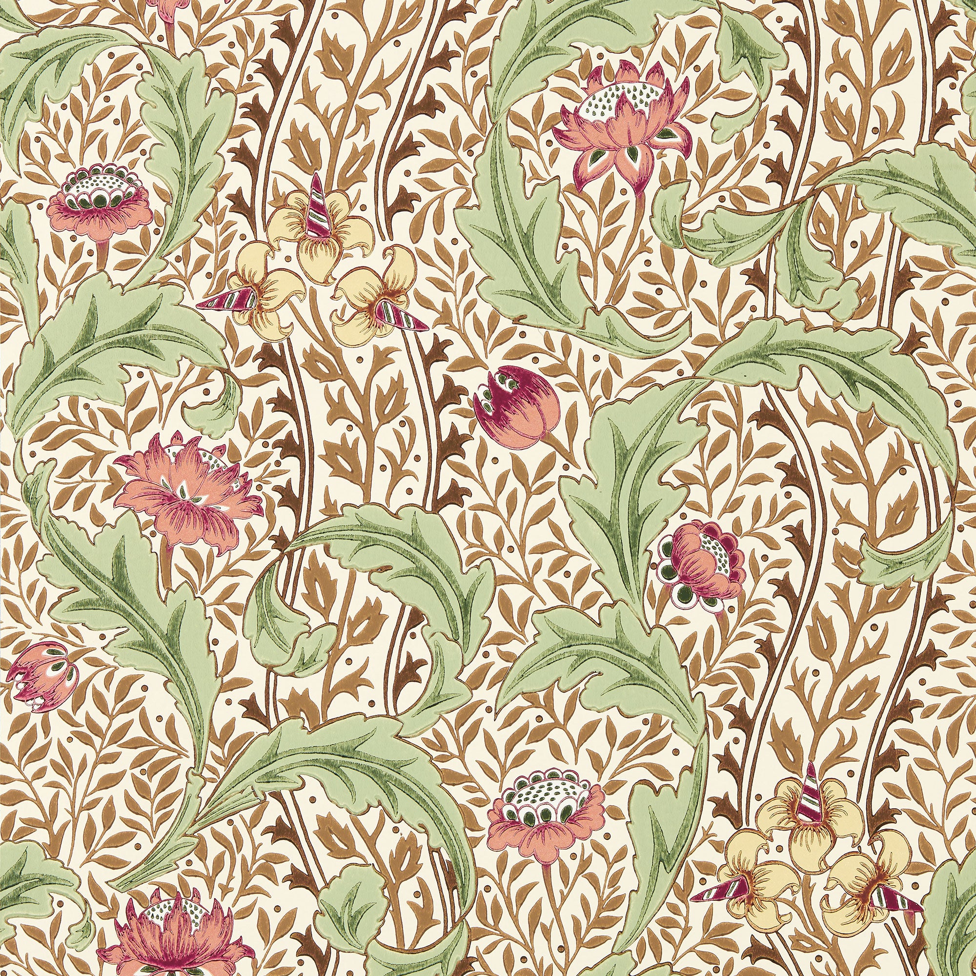 217579 Wild Tulip & Vine The Unfinished Works Rose/Linen Wallpaper by Morris & Co