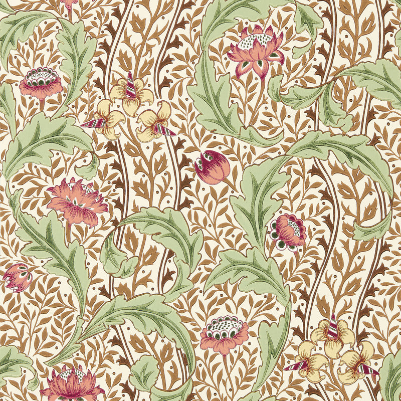 217579 Wild Tulip & Vine The Unfinished Works Rose/Linen Wallpaper by Morris & Co