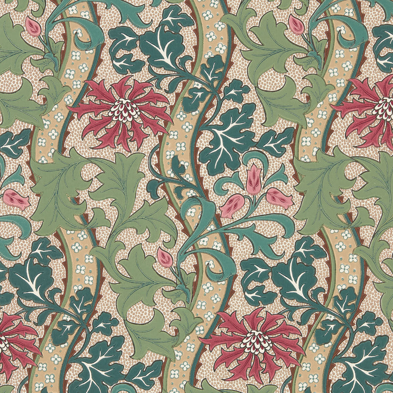 217580 Cornflower The Unfinished Works Madder/Forest Wallpaper by Morris & Co