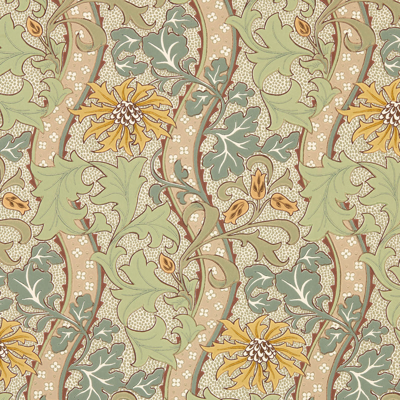 217583 Cornflower The Unfinished Works Lemon/Sage Wallpaper by Morris & Co
