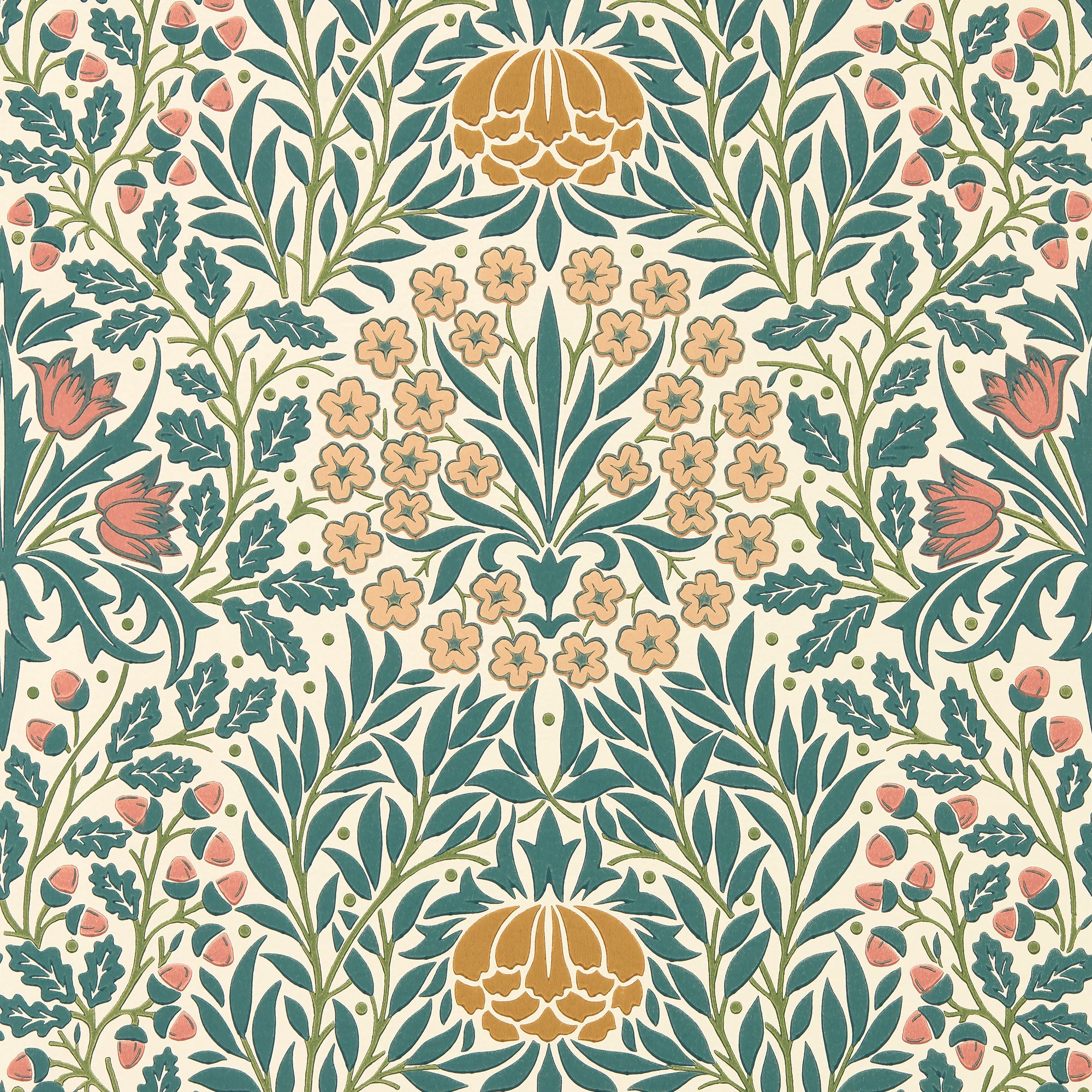 217586 Daisy & Oak The Unfinished Works Madder/Teal Wallpaper by Morris & Co