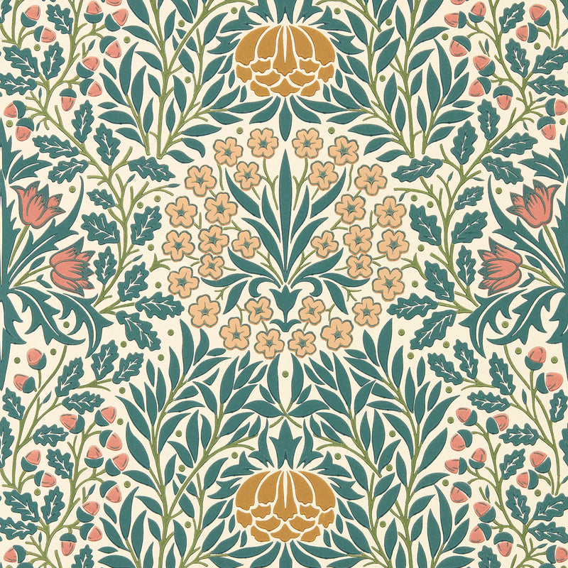 217586 Daisy & Oak The Unfinished Works Madder/Teal Wallpaper by Morris & Co