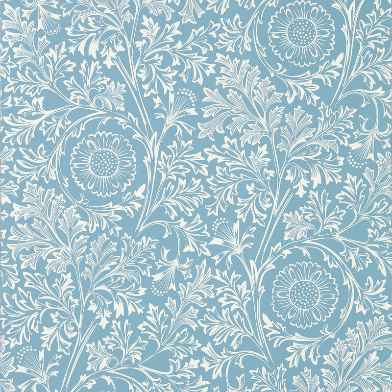 217588 Chamomile The Unfinished Works China Blue Wallpaper by Morris & Co