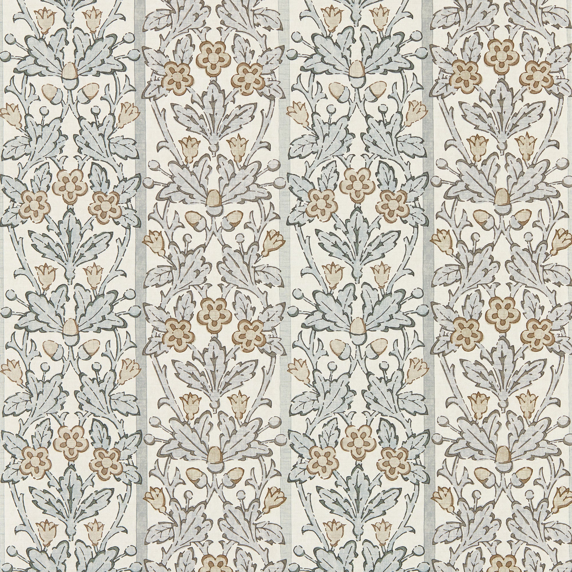 217591 Oak & Blossom The Unfinished Works Mineral Blue/Linen Wallpaper by Morris & Co