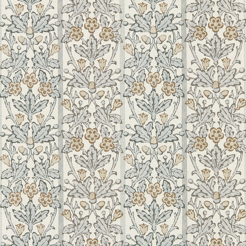 217591 Oak & Blossom The Unfinished Works Mineral Blue/Linen Wallpaper by Morris & Co