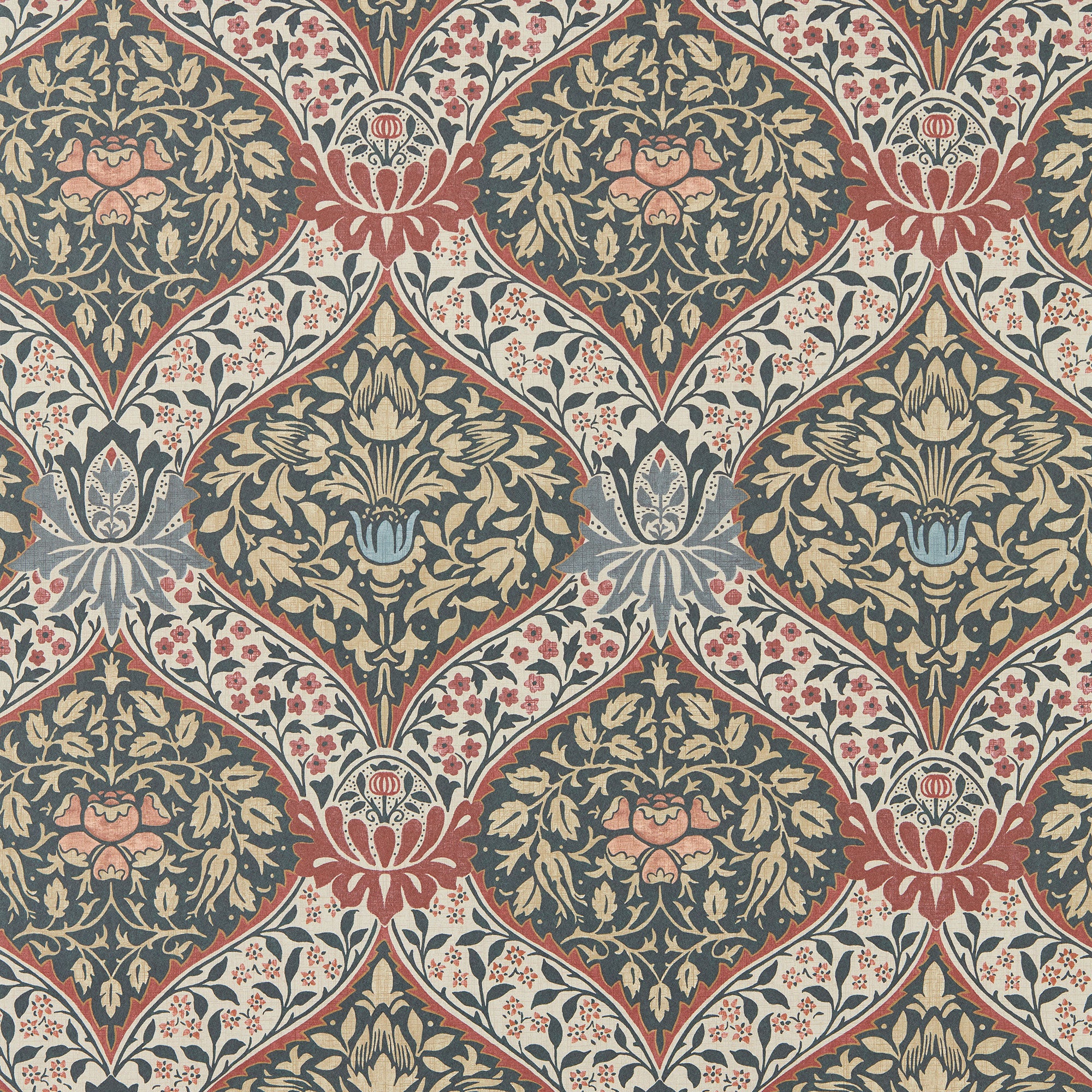 217593 Norbury The Unfinished Works Brick/Teal Wallpaper by Morris & Co