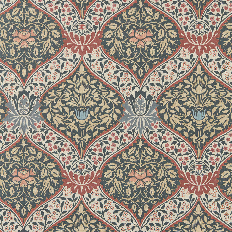 217593 Norbury The Unfinished Works Brick/Teal Wallpaper by Morris & Co