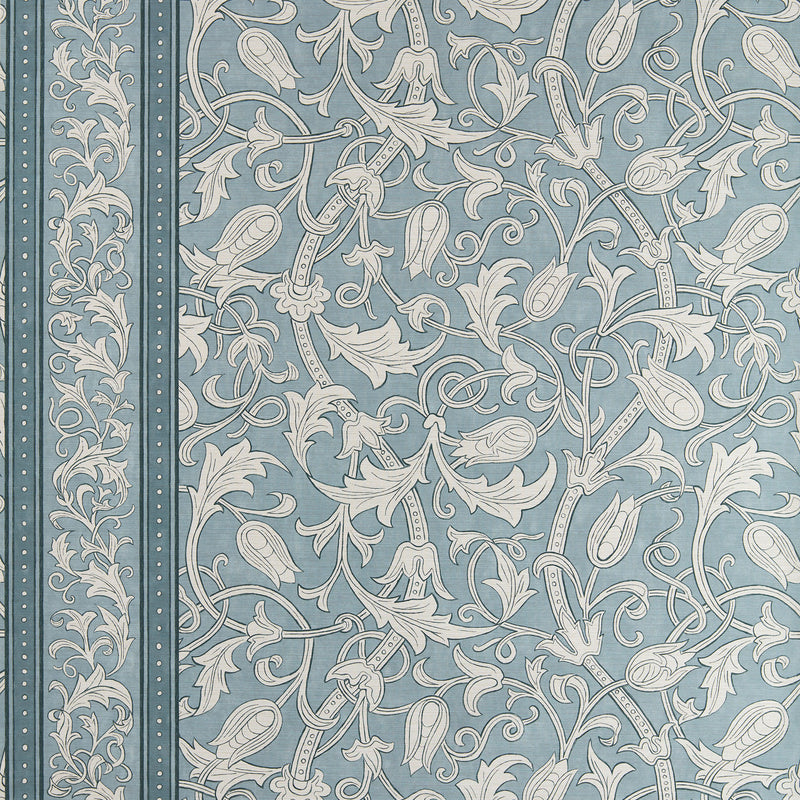 217604 Etched Scrolling Tulip The Unfinished Works Faded Indigo Wallpaper by Morris & Co