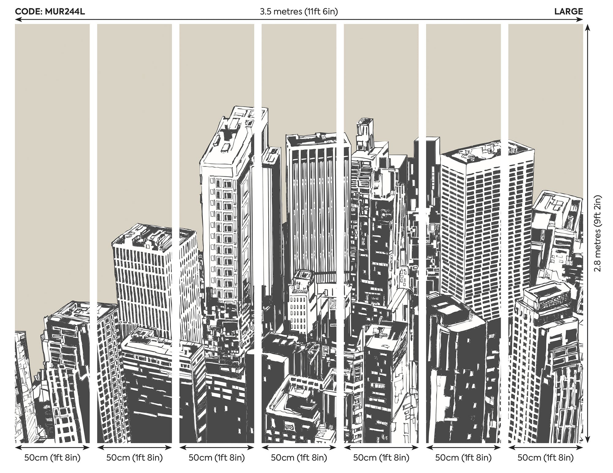 Urban City Skyscrapers Natural Mural (Large) by Origin Murals