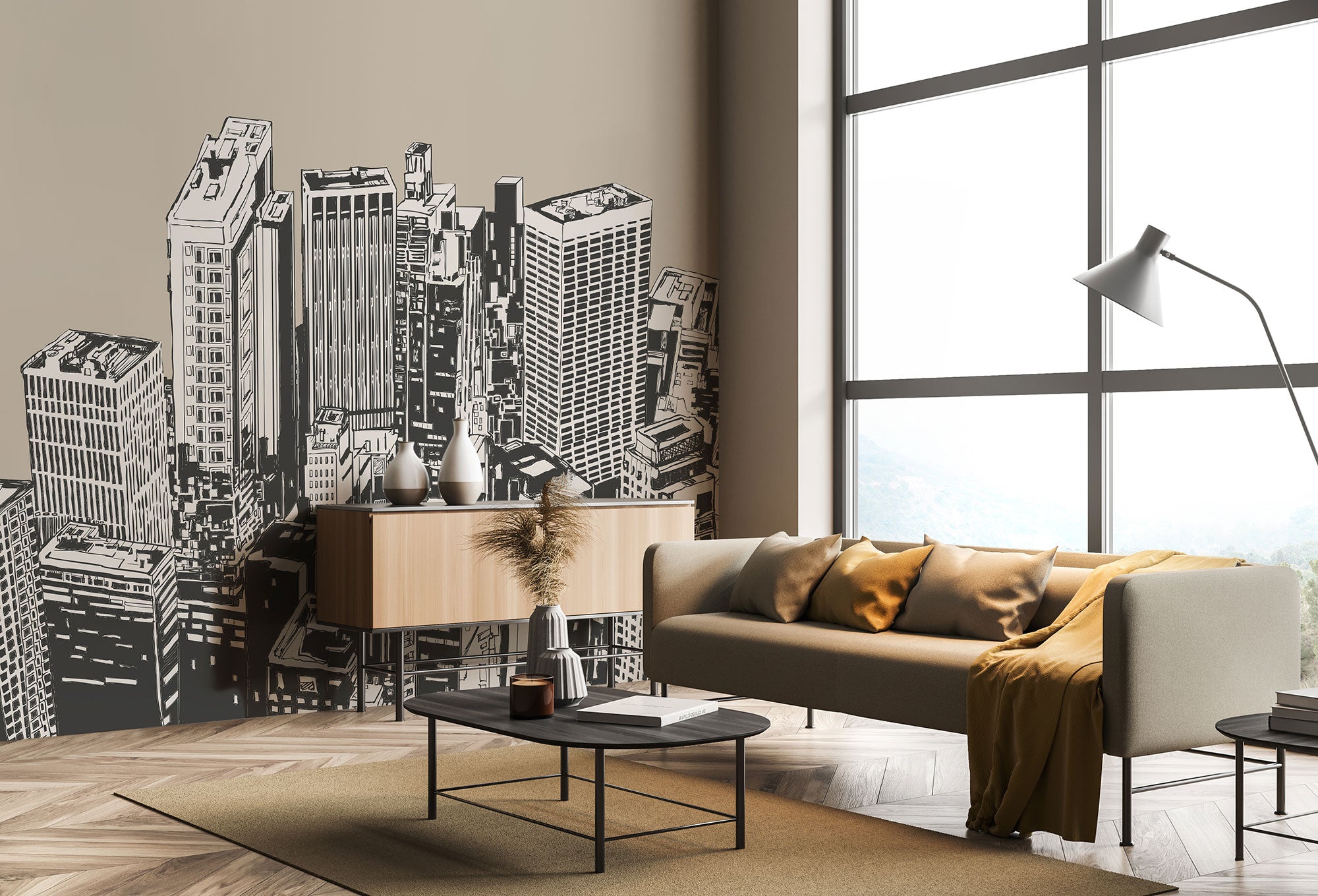 Urban City Skyscrapers Natural Mural (Large) by Origin Murals