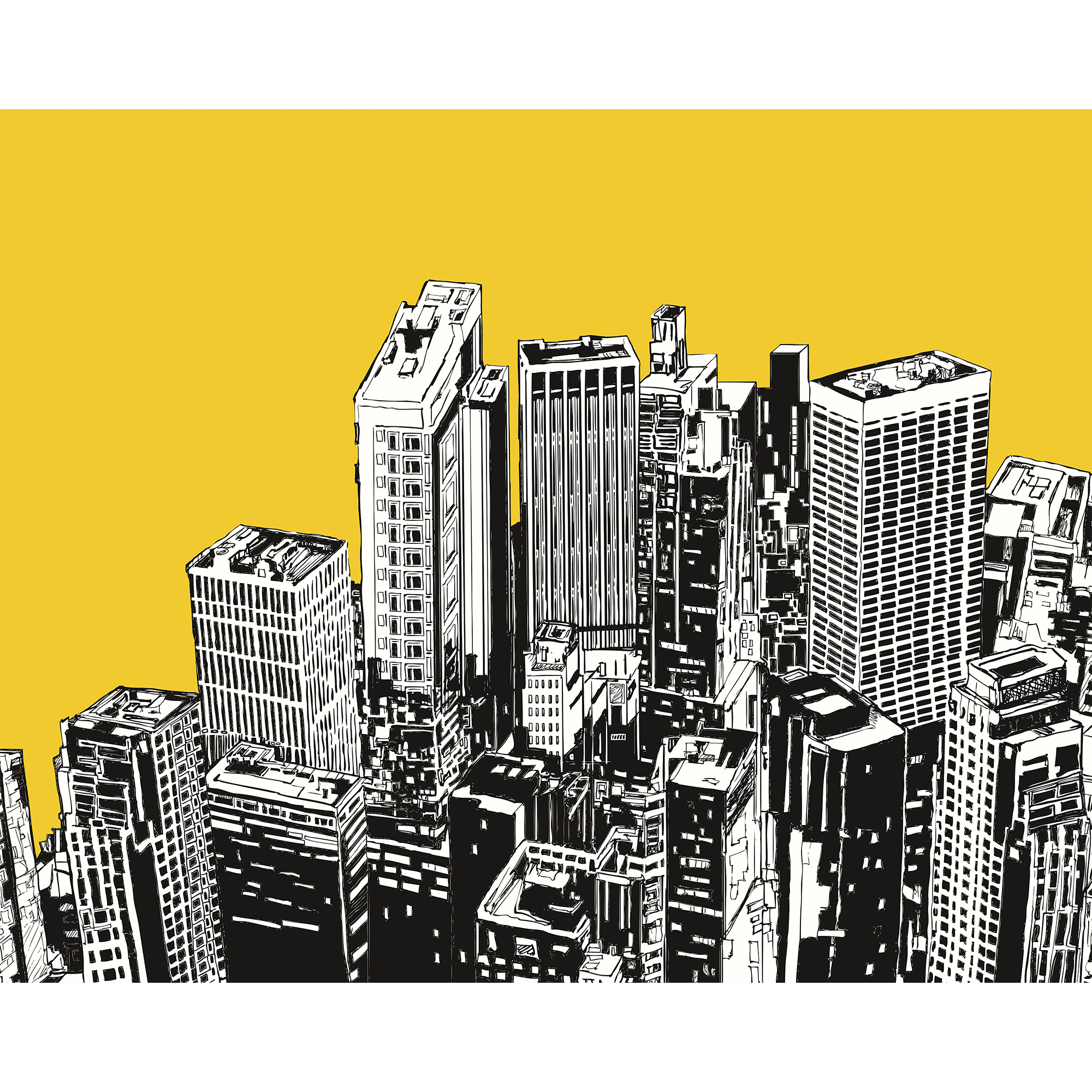 Urban City Skyscrapers Yellow Gold Mural (Large) by Origin Murals