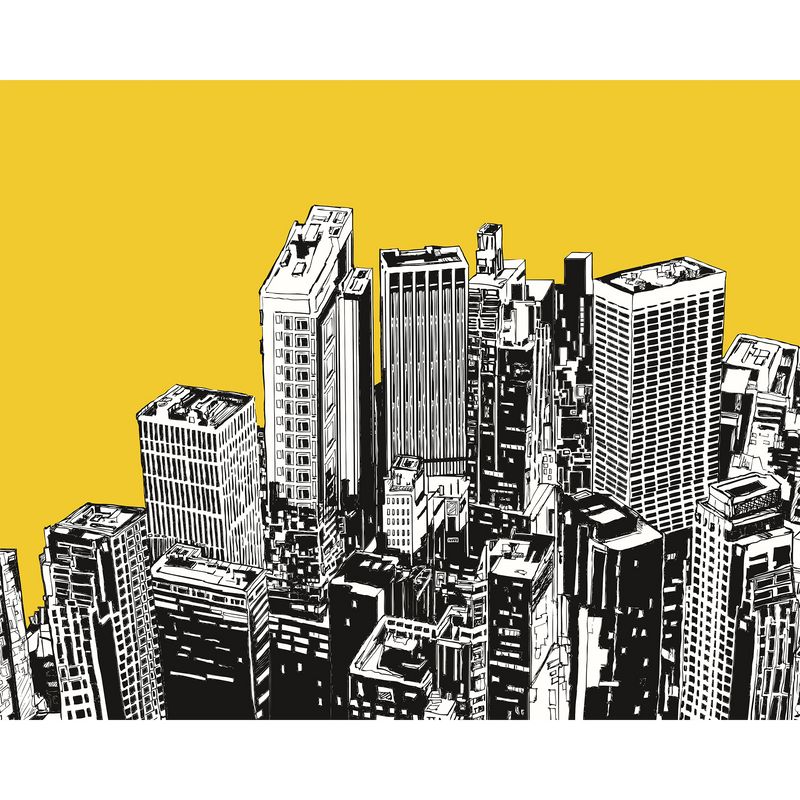 Urban City Skyscrapers Yellow Gold Mural (Large) by Origin Murals